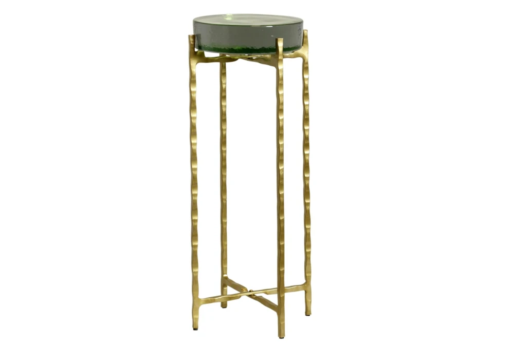 23" Clear Emerald Disk Top Drink Table Witrh Gold Metal Base