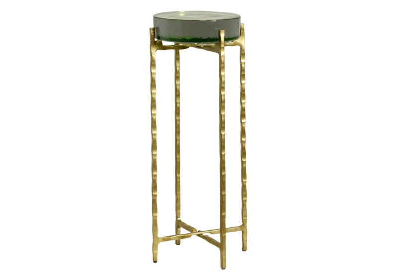 23" Clear Emerald Disk Top Drink Table Witrh Gold Metal Base - 360