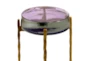 23" Clear Purple Haze Disk Top Drink Table With Metal Gold Base - Detail