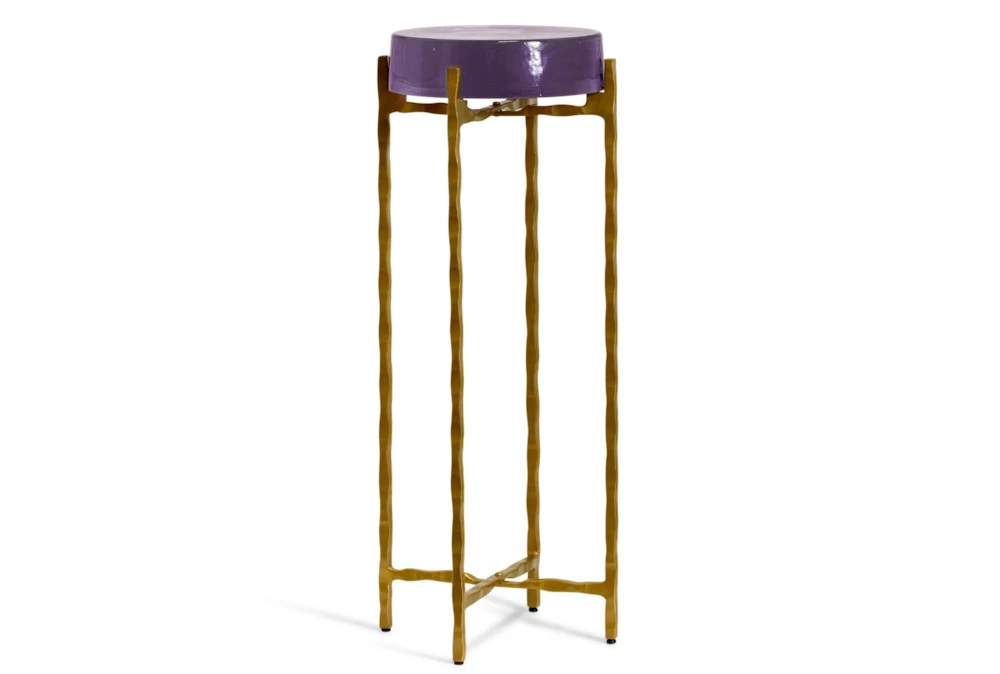 23" Clear Purple Haze Disk Top Drink Table With Metal Gold Base