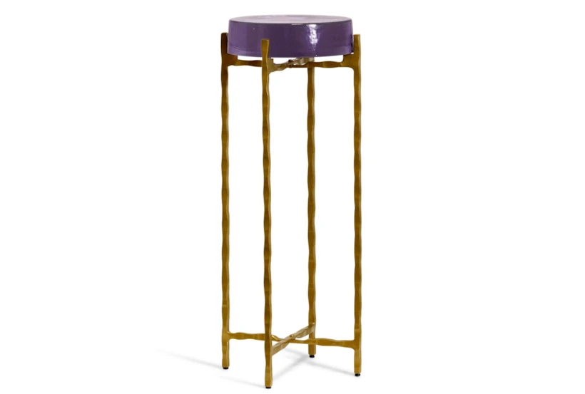 23" Clear Purple Haze Disk Top Drink Table With Metal Gold Base - 360