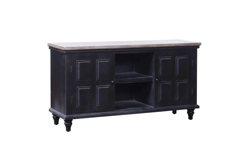 48" Black Wooden Media Cabinet With 2 Textured Doors + 2 Shelves - 360