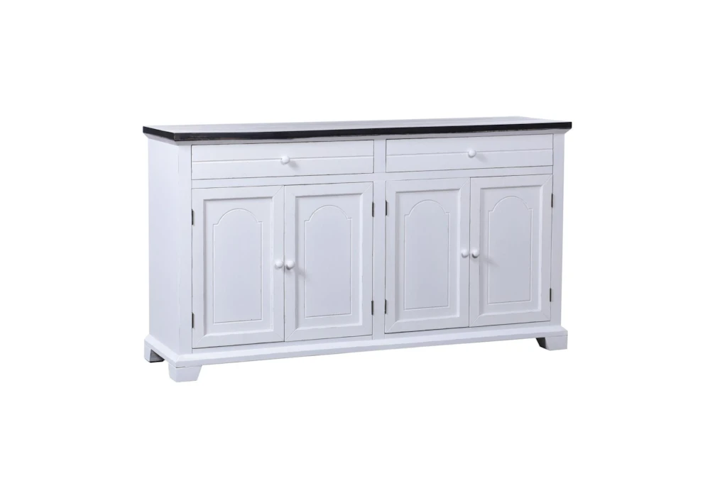 60" White With Black Top Cabinet With 2 Drawers + 4 Doors