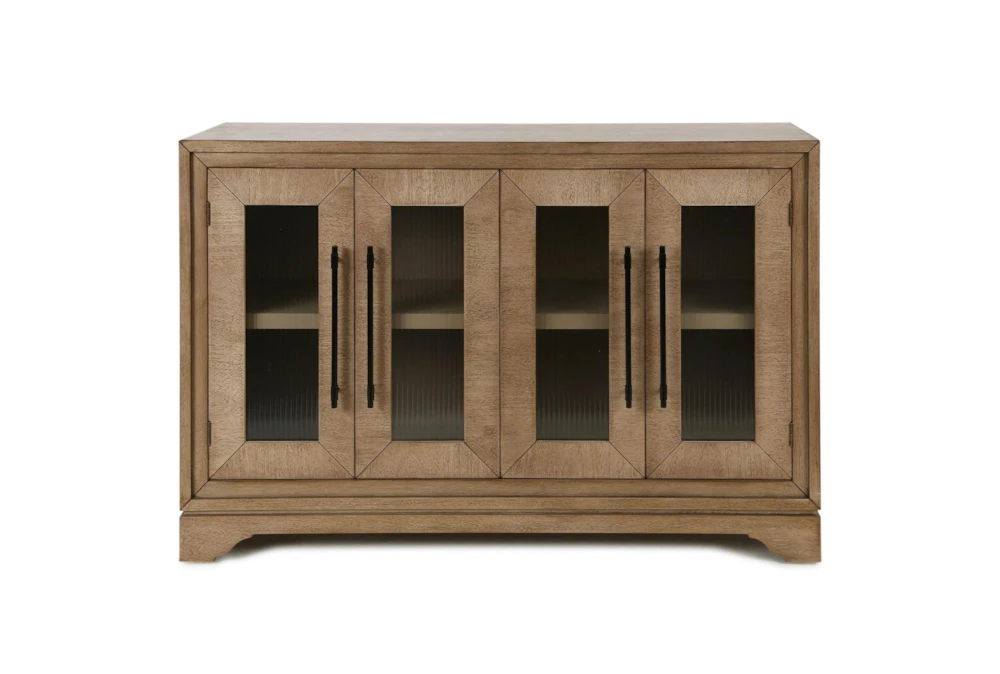 56" Natural Wood Cabinet With 4 Glass Doors + Black Handles