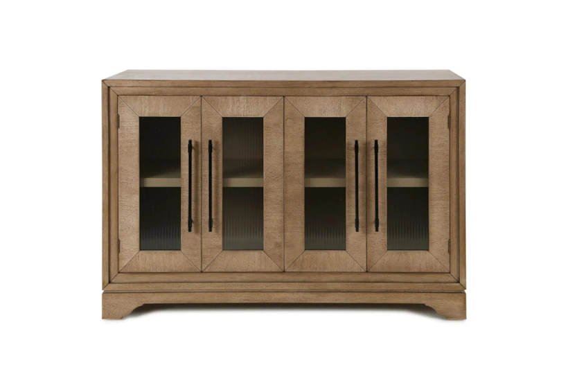 56" Natural Wood Cabinet With 4 Glass Doors + Black Handles - 360