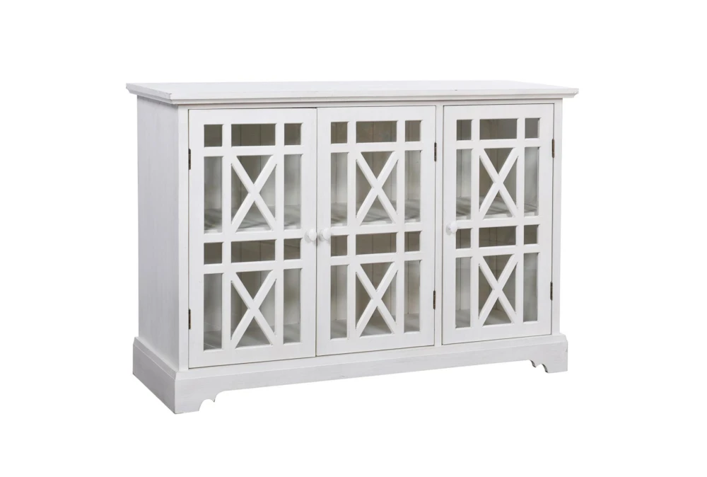 48" White Cream Cabinet With 3 Glass Wooden Doors