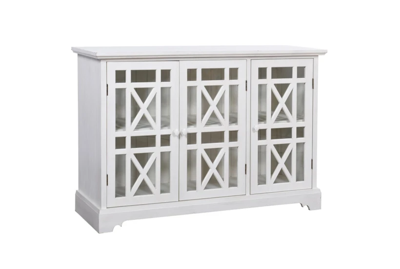 48" White Cream Cabinet With 3 Glass Wooden Doors - 360