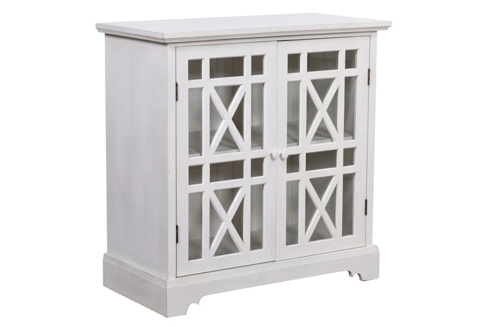 32X32 White Cream 2 Glass Wooden Door Cabinet