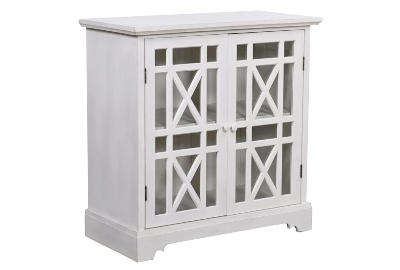 32X32 White Cream 2 Glass Wooden Door Cabinet - 360