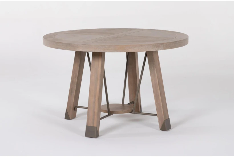 Luis Brown Wood + Metal 48" Round Dining Table  - 360