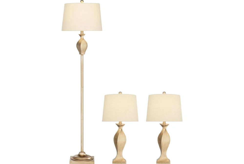 Brown Washed Vase Shaped Table + Floor Lamps Set Of 3