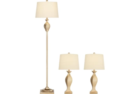 Brown Washed Vase Shaped Table + Floor Lamps Set Of 3 - Main