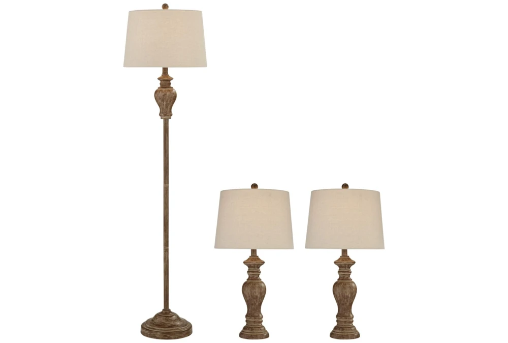 Gold Brushed Spin Sculpture Table + Floor Lamps Set Of 3