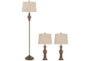 Gold Brushed Spin Sculpture Table + Floor Lamps Set Of 3 - Signature