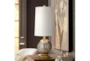 26 Inch Copper Dimpled Mercury Glass Sphere Table Lamp W/ Column Shade - Room