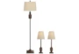 Brown Urn Shape Table + Floor Lamps Set Of 3 - Signature
