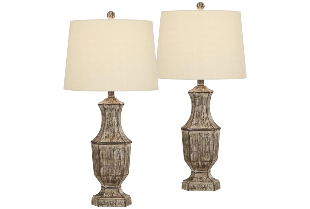 Brown White Washed Facet Urn Shape Table Lamps Set Of 2