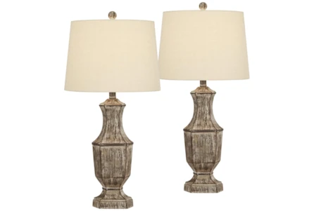 Brown White Washed Facet Urn Shape Table Lamps Set Of 2 - Main