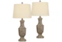 Brown White Washed Facet Urn Shape Table Lamps Set Of 2 - Signature