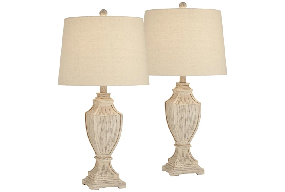 White Wash Column Style Table Lamps Set Of 2