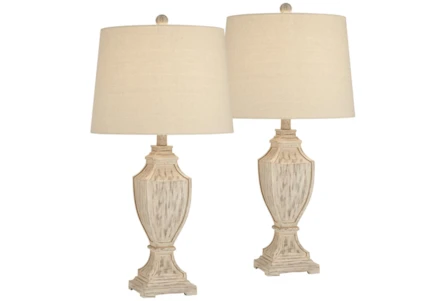 White Wash Column Style Table Lamps Set Of 2 - Main
