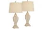 White Wash Column Style Table Lamps Set Of 2 - Signature