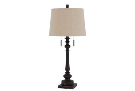 32 Inch Matte Black Hammered Column Table Lamp W/ Double Pull Chain Switch
