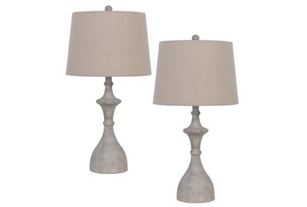 27 Inch White Wash Curvy Totem Table Lamps Set Of 2