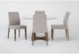 Lakeland Round Glass Table + Upholstered Dining Side Chairs Set For 4 - Signature