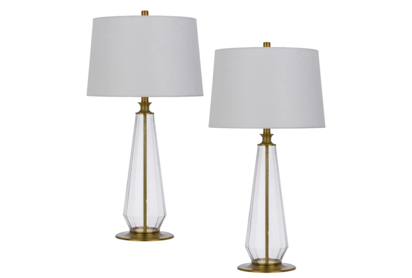 31 Inch Clear Glass Faceted Tear Drop Table Lamps Set Of 2  - 360