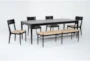 Austen 72-90" Extendable Dining With Woven Bench, Upholstered + Woven Chair Set For 6 - Side