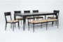 Austen 72-90" Extendable Dining With Woven Bench + Woven Chair Set For 8 - Side