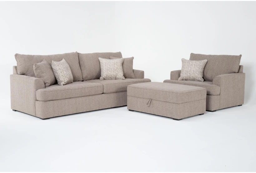 Belinha II Taupe 3 Piece Sofa, Chair & Ottoman Set - 360