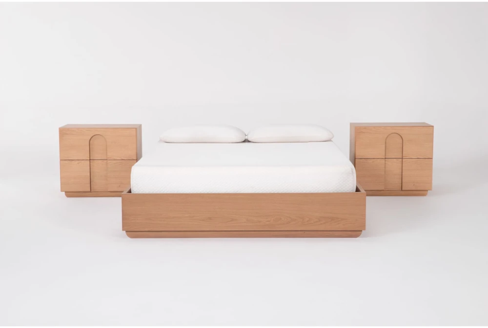 Catania California King Wood Platform 3 Piece Bedroom Set With 2 Nightstands