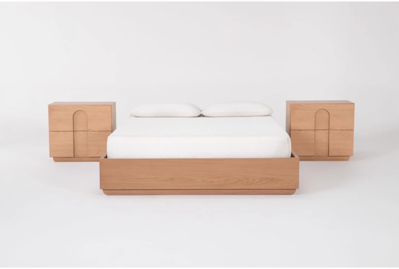 Catania California King Wood Platform 3 Piece Bedroom Set With 2 Nightstands - 360