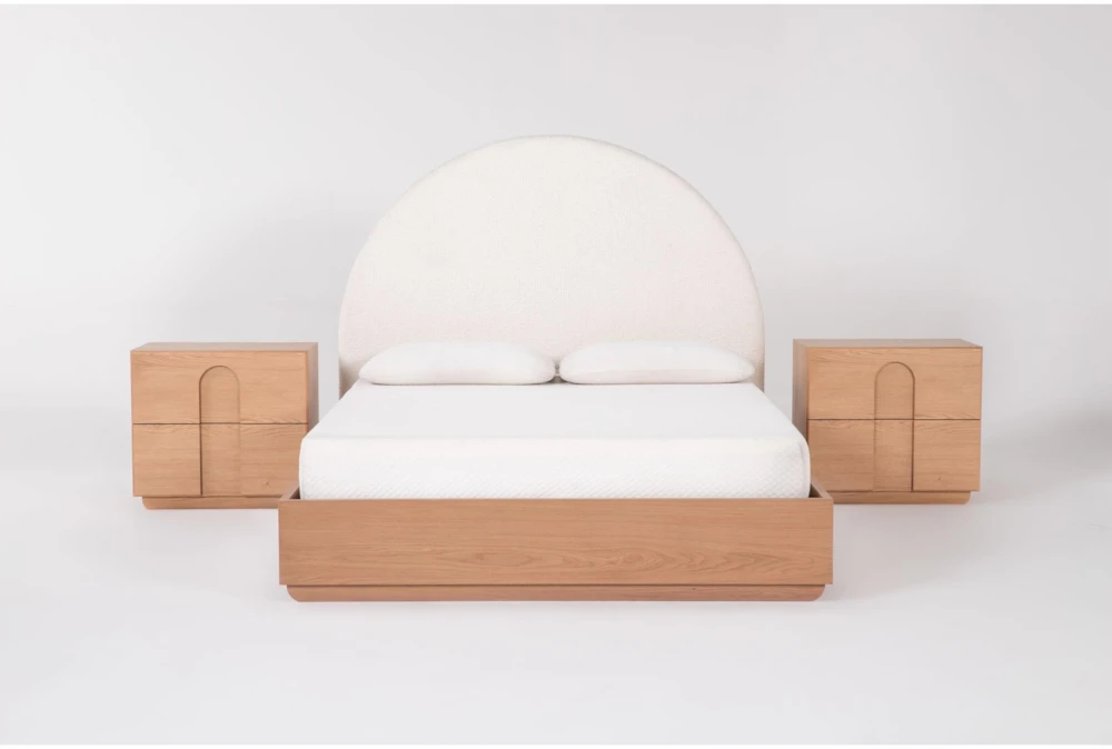 Catania California King Wood Platform & Headboard 4 Piece Bedroom Set With 2 Nightstands