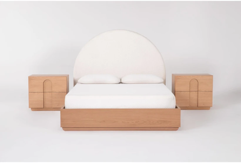 Catania California King Wood Platform & Headboard 4 Piece Bedroom Set With 2 Nightstands - 360