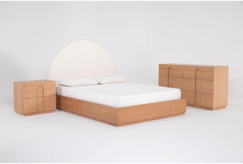 Catania California King Wood Platform & Headboard 4 Piece Bedroom Set With Dresser & Nightstand - 360