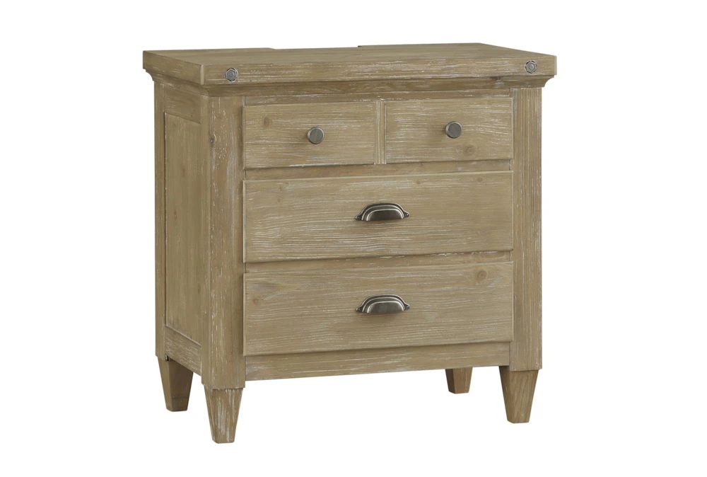 Eloise Natural 3-Drawer Nightstand With Power Outlets & USB