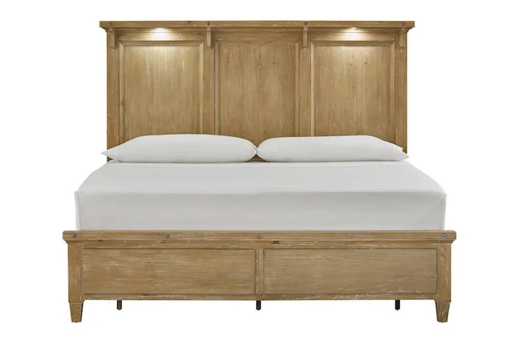 Eloise Natural Queen Wood Panel Bed With Led Lights