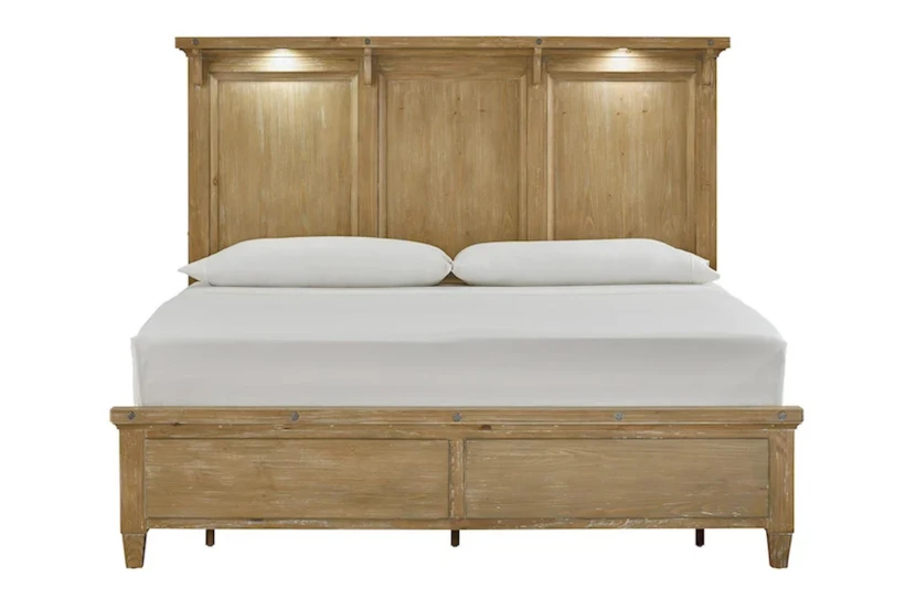 Eloise Natural Queen Wood Panel Bed With Led Lights - 360