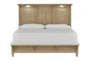 Eloise Natural Queen Wood Panel Bed With Led Lights & Upholstered Footboard Bench - Front