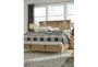 Eloise Natural Queen Wood Panel Bed With Led Lights & Upholstered Footboard Bench - Room