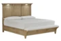 Eloise Natural Queen Wood Panel Bed With Led Lights & Upholstered Footboard Bench - Signature