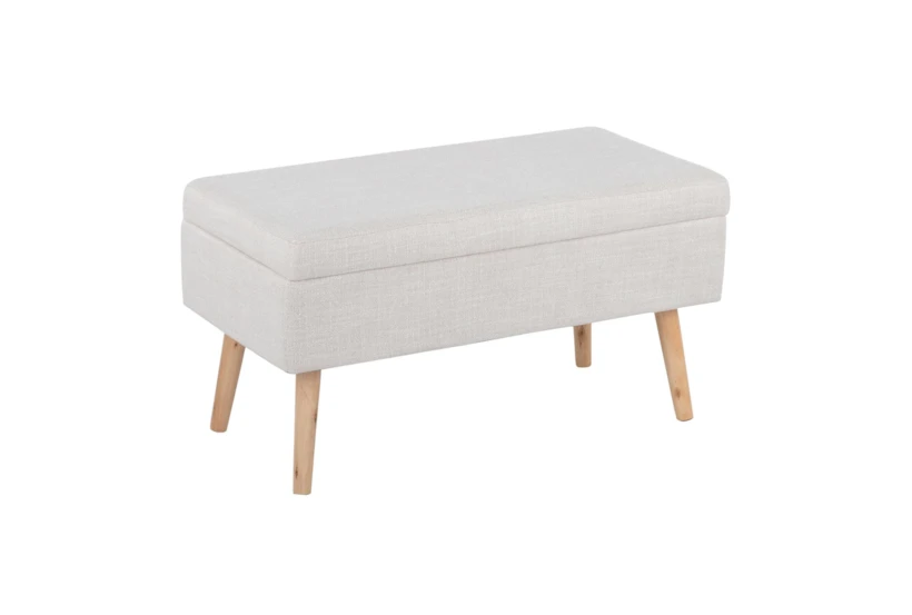 31" Beige Storage Bench With Natural Wood Legs - 360