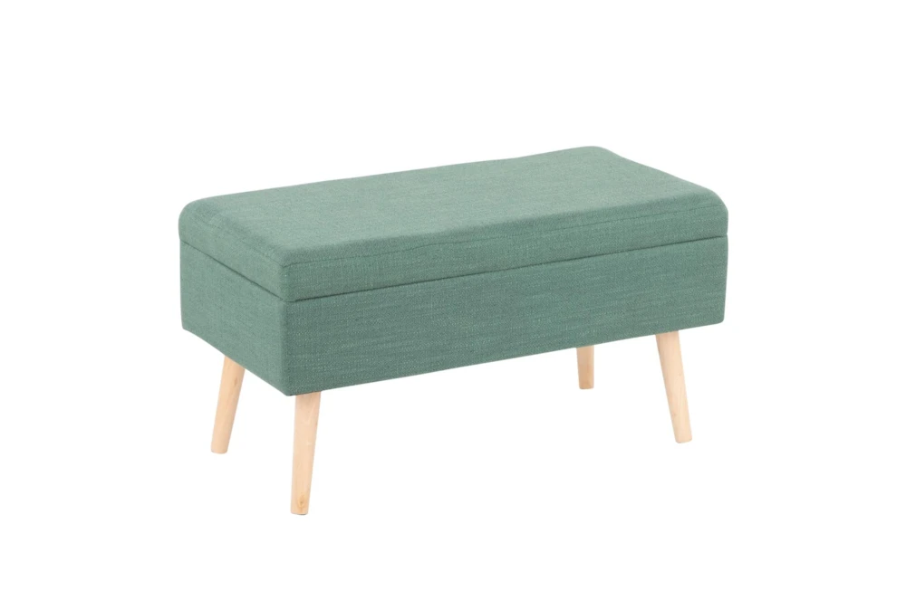 31" Modern Teal Green Storage Bench With Natural Wood Legs
