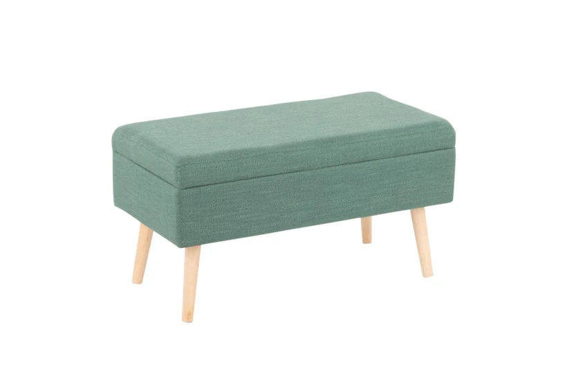 31" Modern Teal Green Storage Bench With Natural Wood Legs - 360