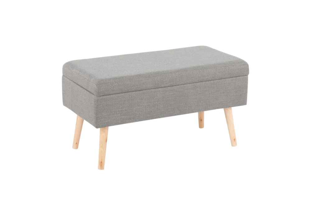 31" Grey Storage Bench With Natural Wood Legs