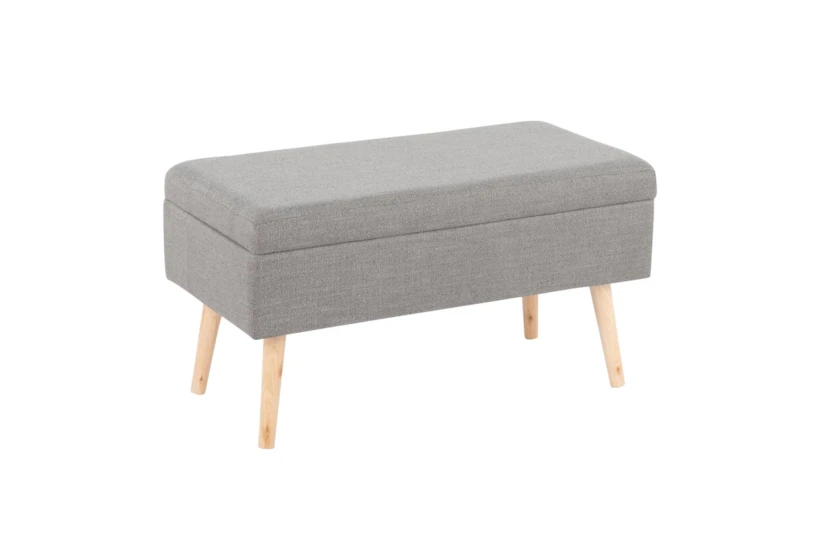 31" Grey Storage Bench With Natural Wood Legs - 360