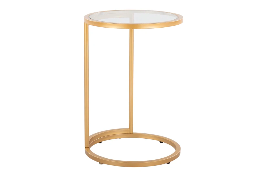 24" Round Gold With Clear Tampered Glass C-Table